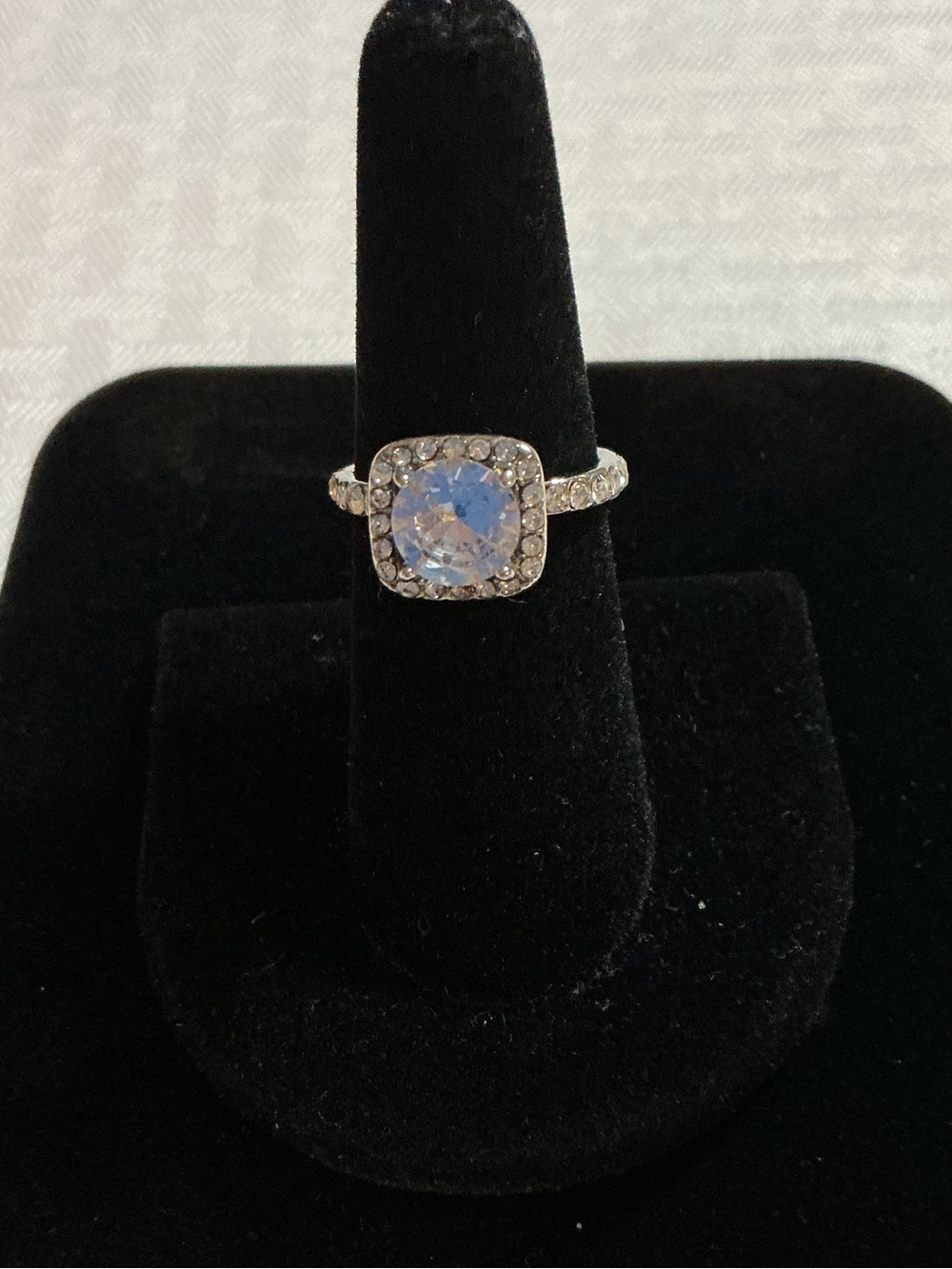 Round Cushion Cut Cubic Zirconia Halo Silver Tone Engagement Style Ring